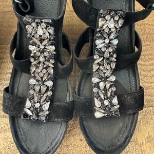 Black suede, jeweled wedge heel